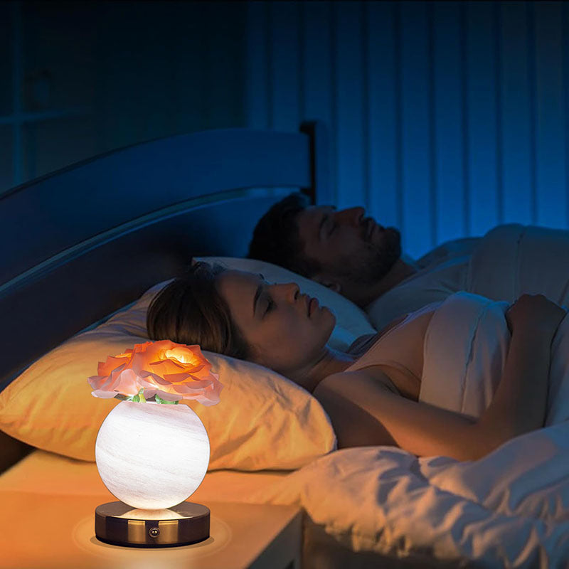 Blue Dreamy Rose Planet Lamp Night Light - Elegant 21cm USB-Charged 3-Color Touch Dimming Decor Gift 5