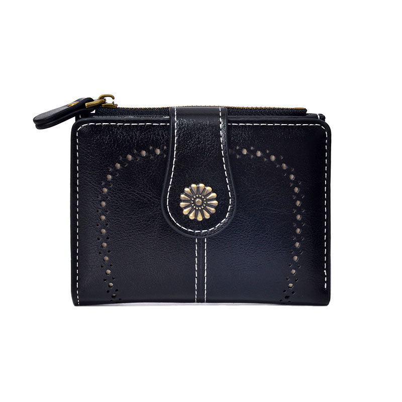 Yellow Vintage PU Leather Women's Short Wallet - Elegant Zipper Coin Pocket Multi-Function Card Holder 4
