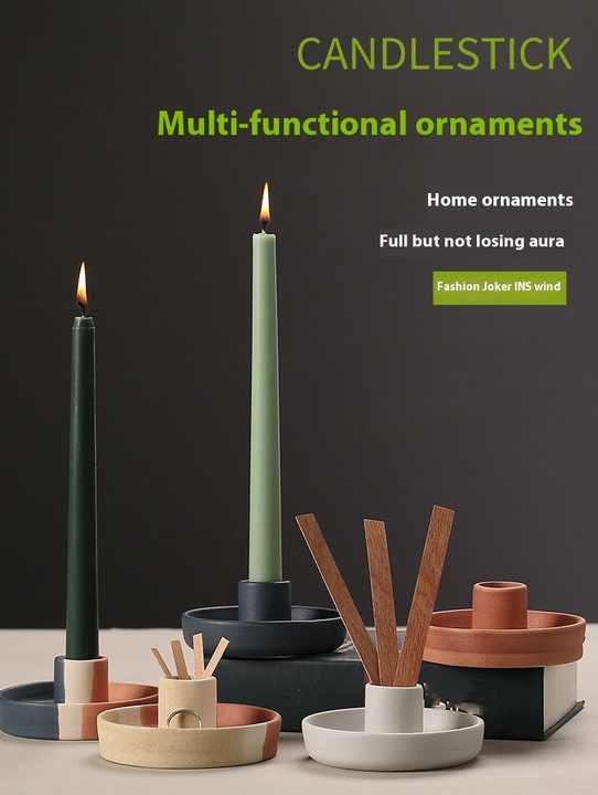 2 Pcs Orange Straight Bottom Nordic Ceramic Candle Holder with Jewelry Dish - Elegant Minimalist Home Decor Piece 5