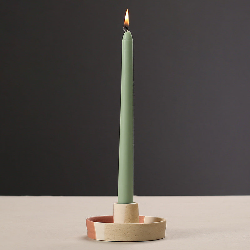 2 Pcs Blue, White And Orange Stitching Oval Bottom Nordic Ceramic Candle Holder with Jewelry Dish - Elegant Minimalist Home Decor Piece