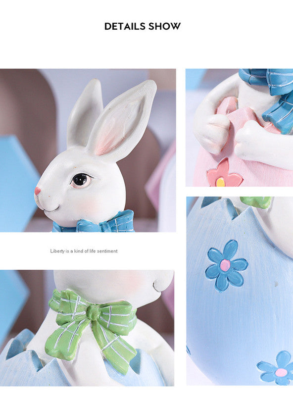 Blue Easter Rabbit Egg Resin Decoration - Charming Festive Gift for Kids' Rooms and Holidays 5