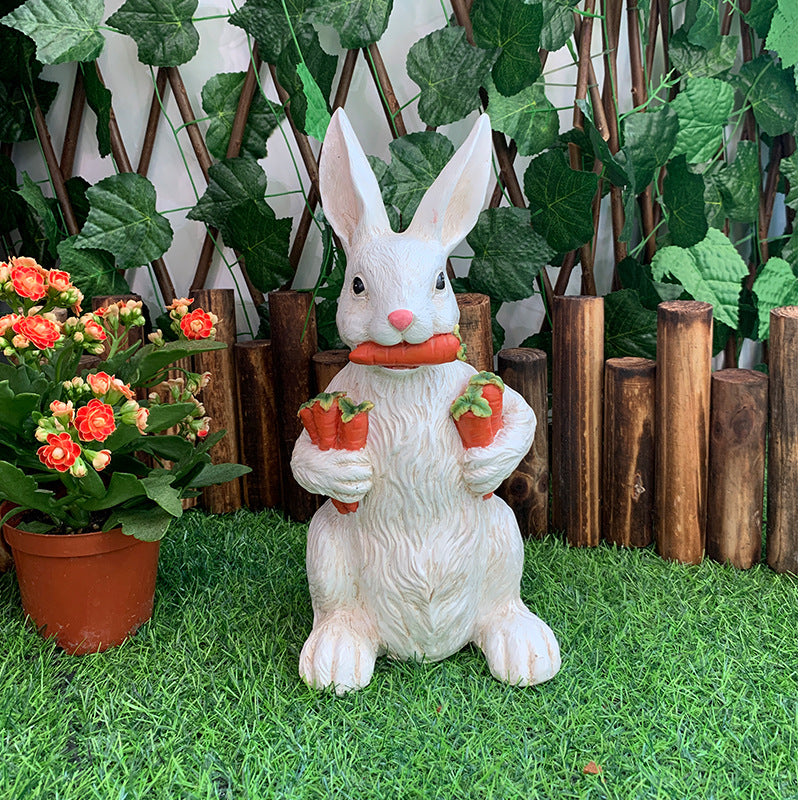 White Easter Rabbit with Carrot Resin Decoration - Adorable 15cm Festive Gift for Kids' Rooms 3