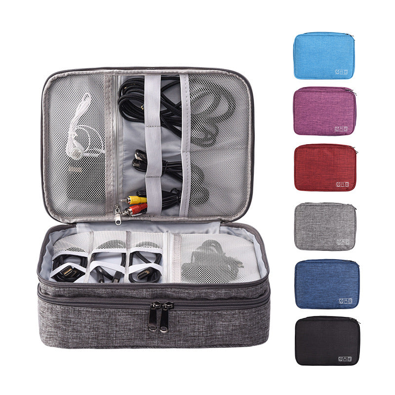 Black Durable Three-Layer Earphone & Digital Organizer - Waterproof Cosmetic & Cable Storage Pouch(Photography props not included, only the bag)