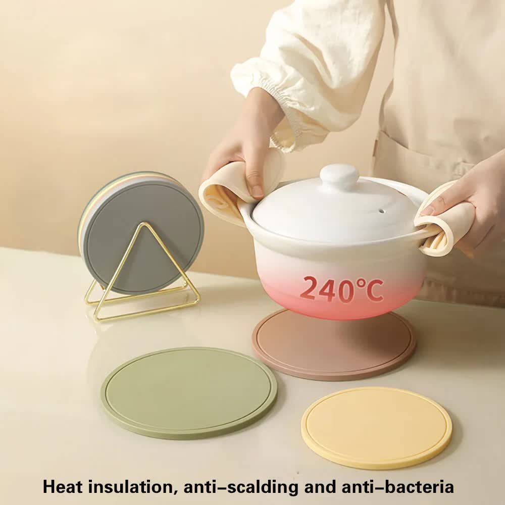 Yellow 3 Pcs Premium Silicone Round Heat-Resistant Pad - 20cm Durable Kitchen Pot Mat with Anti-Slip Design 3