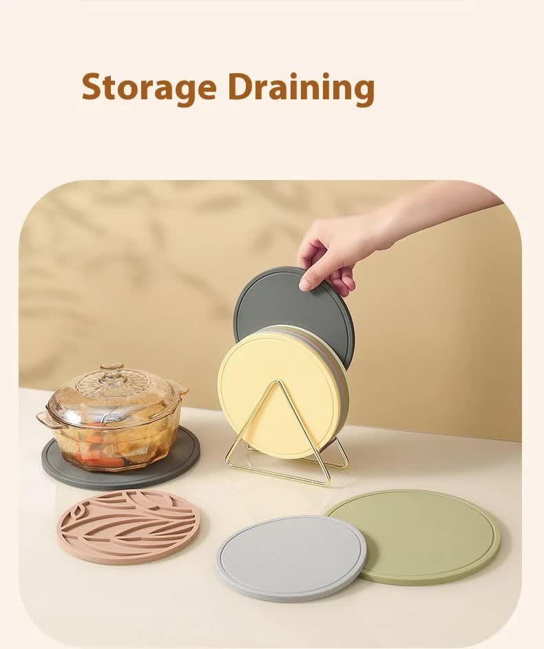 Cream Yellow 3 Pcs Premium Silicone Round Heat-Resistant Pad - 20cm Durable Kitchen Pot Mat with Anti-Slip Design 4