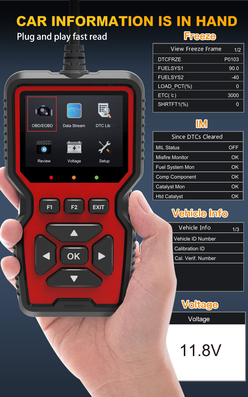 Black and Red OBD2 Scanner Car Diagnostic Tool - Engine Fault Code Reader 5
