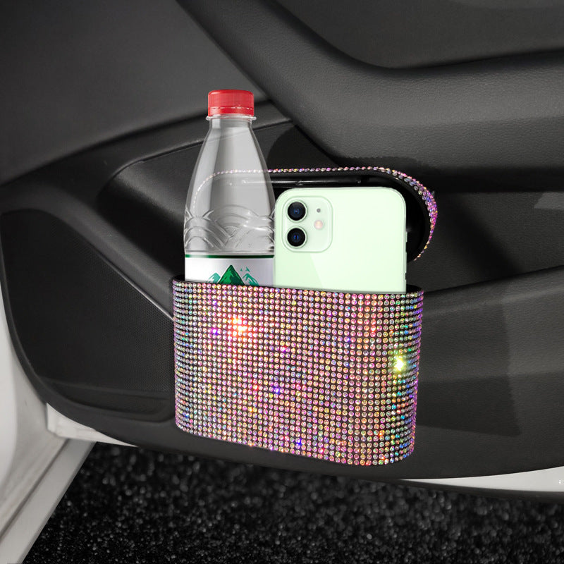 White Diamond Sparkly Rhinestone Car Trash Can - Diamond Auto Garbage Bin Organizer 4