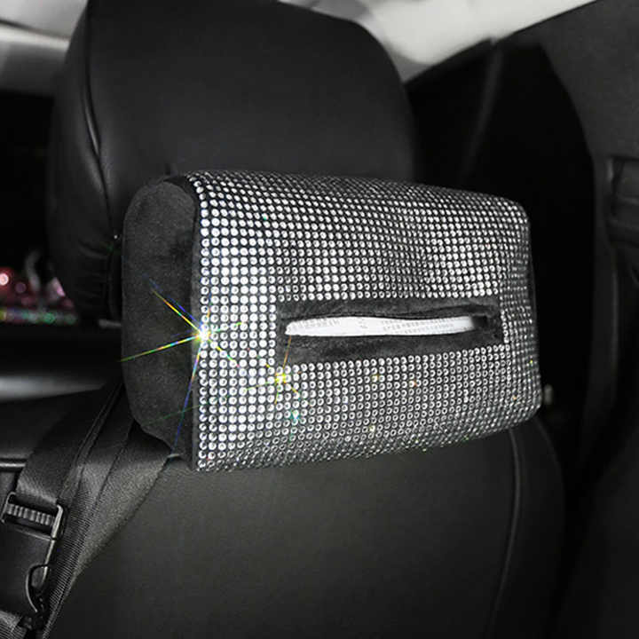 Black Diamond Bling Rhinestone Car Tissue Box Holder - Applies to Visor & Seat Back 3