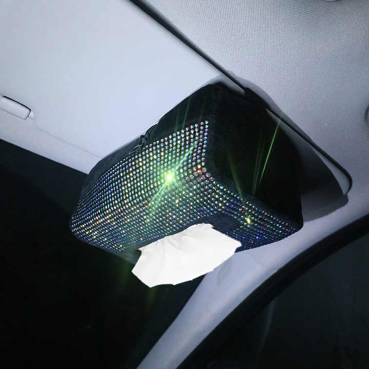 Black Diamond Bling Rhinestone Car Tissue Box Holder - Applies to Visor & Seat Back 4