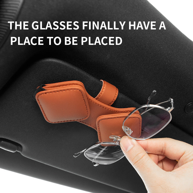 2 Pcs Orange Car Sun Visor Glasses Holder Clip with Dual Magnetic Clamps - PU Leather, Anti-Slip, and Multi-Functional Storage 3