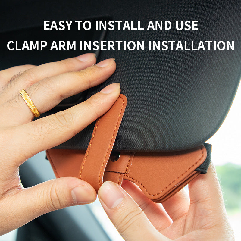 2 Pcs Orange Car Sun Visor Glasses Holder Clip with Dual Magnetic Clamps - PU Leather, Anti-Slip, and Multi-Functional Storage 4