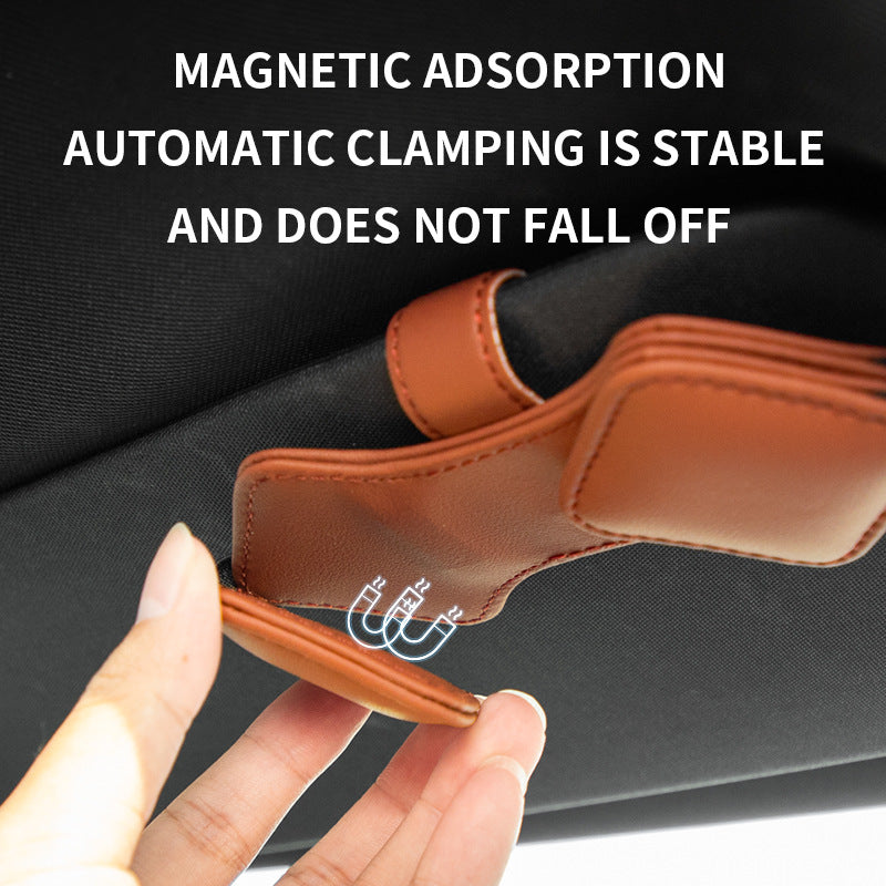 2 Pcs Orange Car Sun Visor Glasses Holder Clip with Dual Magnetic Clamps - PU Leather, Anti-Slip, and Multi-Functional Storage 5