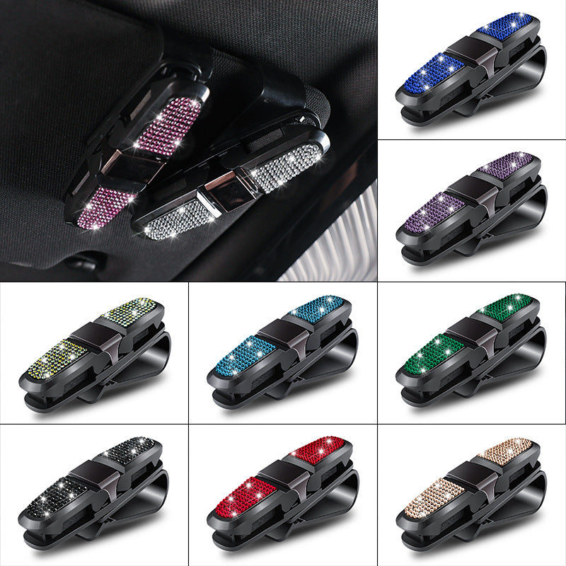 6 Pcs Colored Luxury Rhinestone Car Sun Visor Glasses Clip - Multi-Functional, 180° Rotatable, ABS Material 3