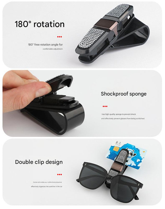 6 Pcs Colored Luxury Rhinestone Car Sun Visor Glasses Clip - Multi-Functional, 180° Rotatable, ABS Material 6