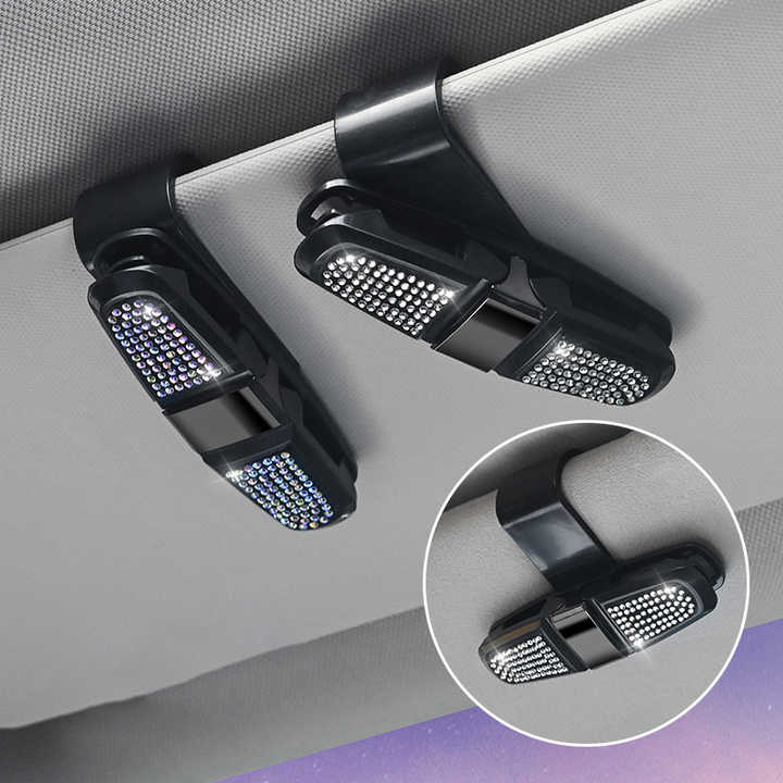 6 Pcs Light Gold Luxury Rhinestone Car Sun Visor Glasses Clip - Multi-Functional, 180° Rotatable, ABS Material 5
