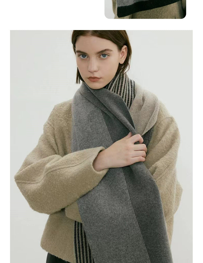 Grey Luxury Striped Suede-Feel Scarf - Soft and Warm for All Seasons 4