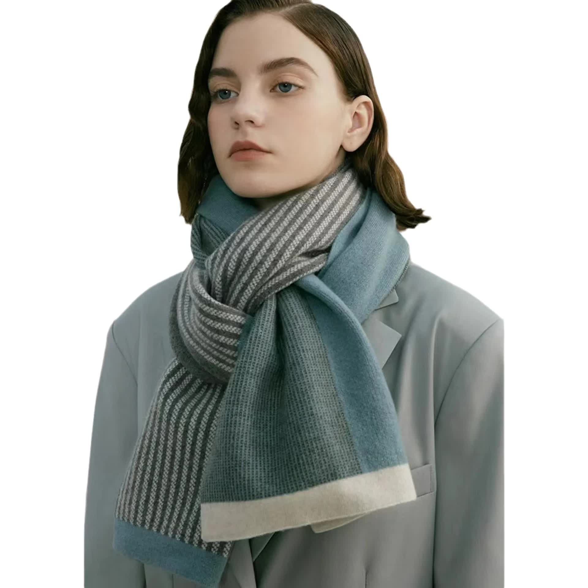 Blue Luxury Striped Suede-Feel Scarf - Soft and Warm for All Seasons 3