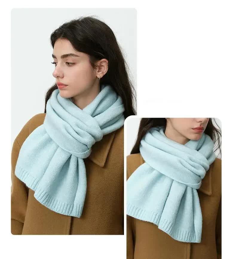 Red Soft Wool-Blend Solid Color Knit Scarf for Women - Cozy Faux Cashmere Shawl 4