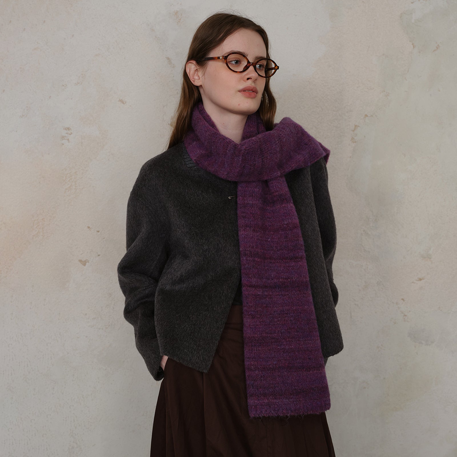 Purple Vintage Wool-Blend Knit Scarf - Warm and Stylish for Men and Women 6