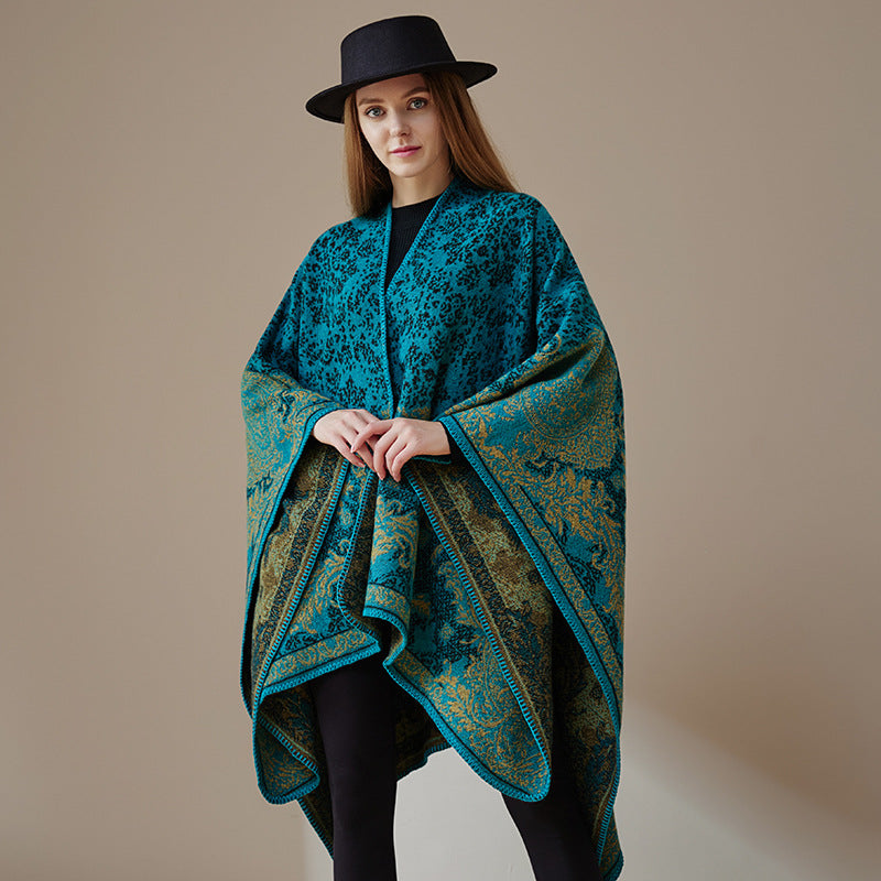 Green Ethnic Boho Shawl for Women - Stylish Split Cape for Travel and Cooling Rooms 5