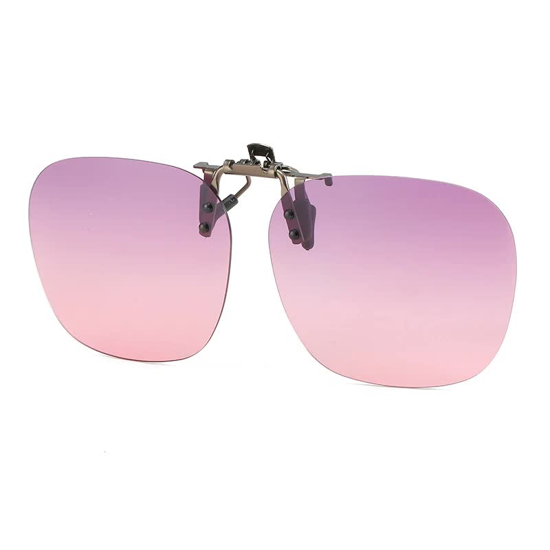 2 Pcs Purple Pink Gradient Color Polarized Clip-On Sunglasses - Day & Night Use, Frameless Polygon Design for Fishing & Driving