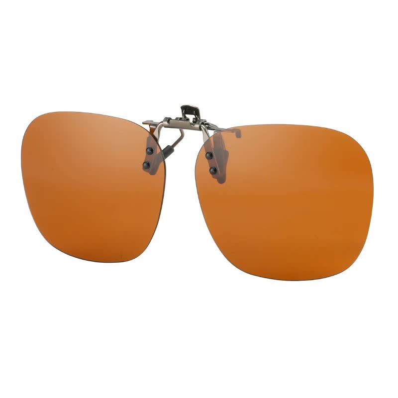 2 Pcs Brown Polarized Clip-On Sunglasses - Day & Night Use, Frameless Polygon Design for Fishing & Driving