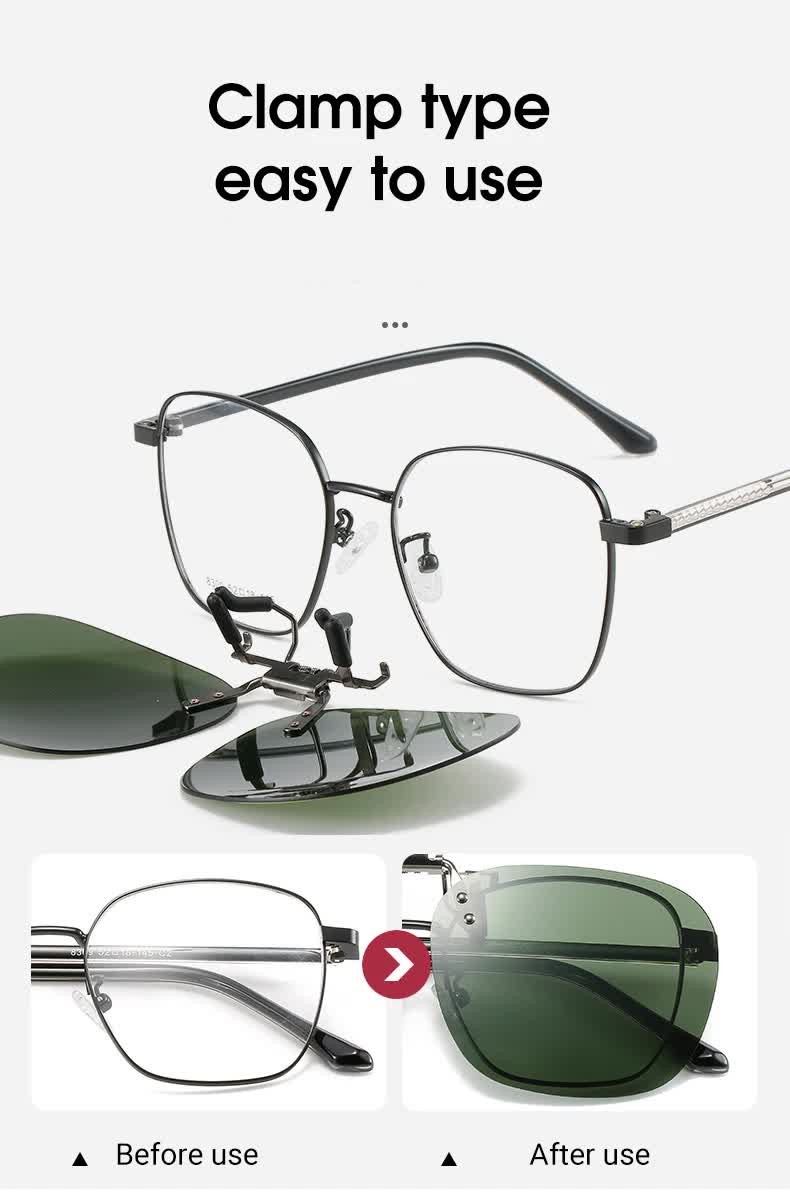 2 Pcs Grey Polarized Clip-On Sunglasses - Day & Night Use, Frameless Polygon Design for Fishing & Driving 4