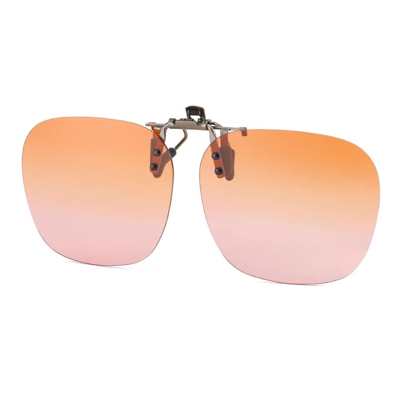 2 Pcs Brown-Pink Gradient Polarized Clip-On Sunglasses - Day & Night Use, Frameless Polygon Design for Fishing & Driving