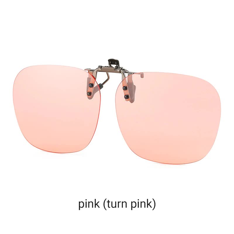 2 Pcs Pink Polarized Clip-On Sunglasses - Day & Night Use, Frameless Polygon Design for Fishing & Driving
