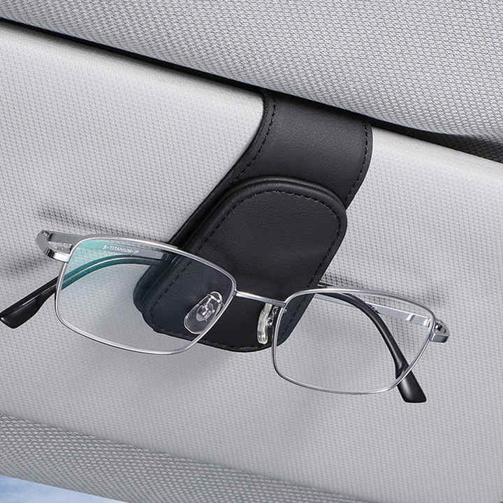 2 Pcs Black PU Leather Car Visor Sunglasses Holder - Multi-Functional Clip for Glasses, Cards & Tickets, 9.5x4.5cm 3