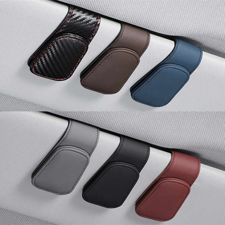 2 Pcs Black PU Leather Car Visor Sunglasses Holder - Multi-Functional Clip for Glasses, Cards & Tickets, 9.5x4.5cm 4