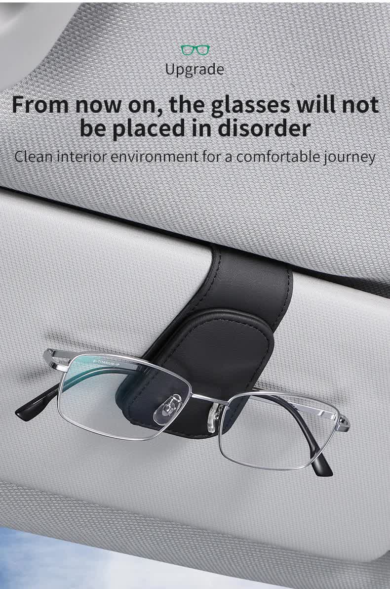 2 Pcs Grey PU Leather Car Visor Sunglasses Holder - Multi-Functional Clip for Glasses, Cards & Tickets, 9.5x4.5cm 5