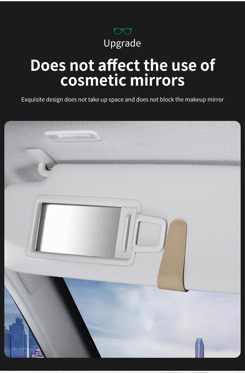 2 Pcs Brown PU Leather Car Visor Sunglasses Holder - Multi-Functional Clip for Glasses, Cards & Tickets, 9.5x4.5cm 5