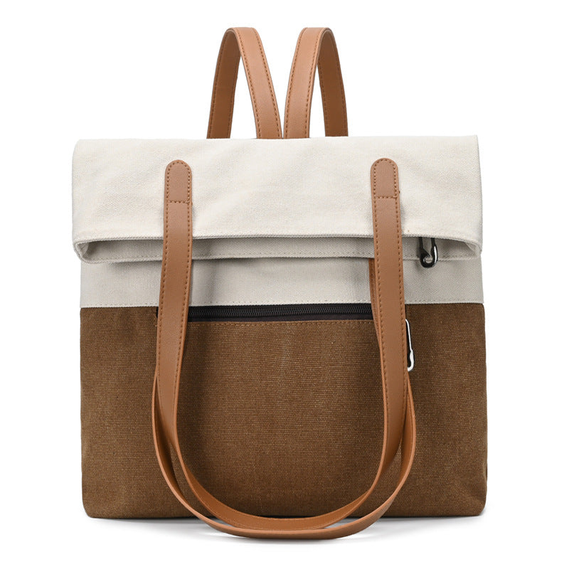 Beige And Brown Canvas Tote Bag for Women - Multi-Use Shoulder Handbag & Backpack, Large Capacity, 30x10x40cm 3