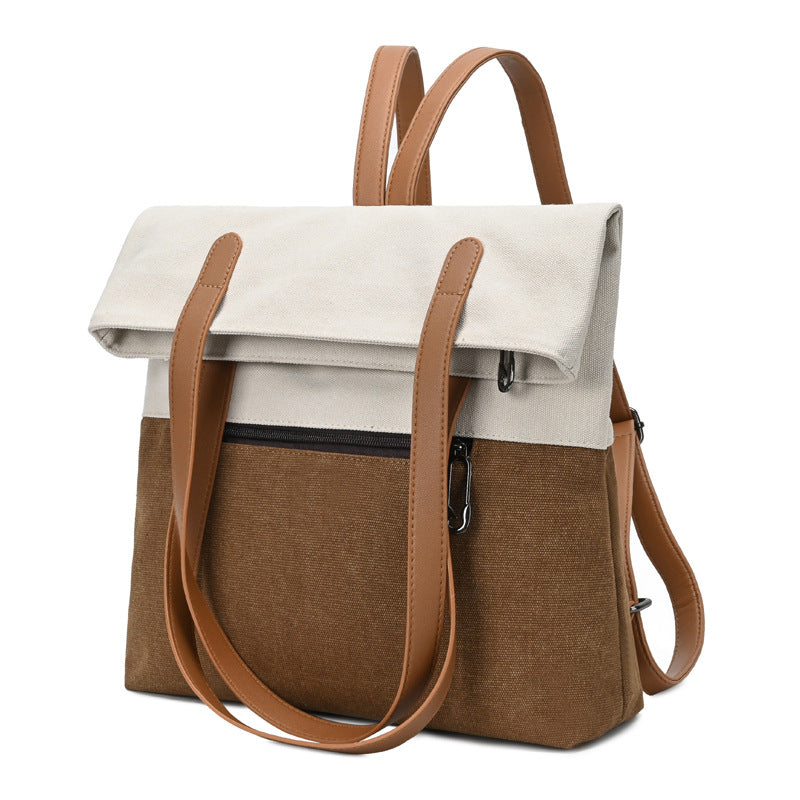 Beige And Brown Canvas Tote Bag for Women - Multi-Use Shoulder Handbag & Backpack, Large Capacity, 30x10x40cm 4