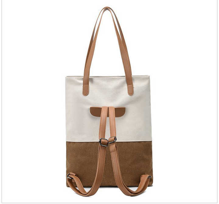 Beige And Brown Canvas Tote Bag for Women - Multi-Use Shoulder Handbag & Backpack, Large Capacity, 30x10x40cm 5