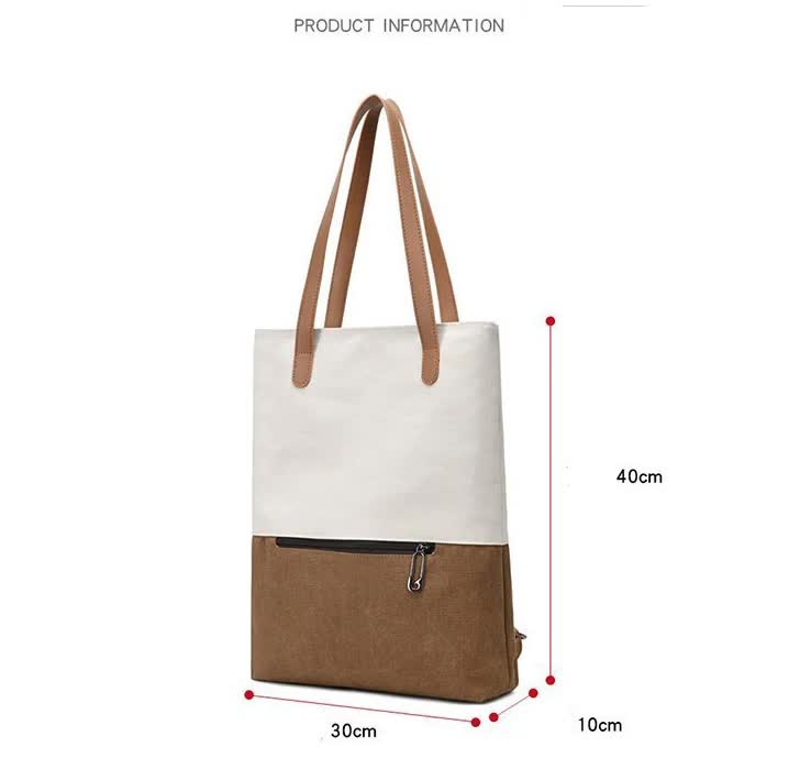 Beige And Brown Canvas Tote Bag for Women - Multi-Use Shoulder Handbag & Backpack, Large Capacity, 30x10x40cm 6