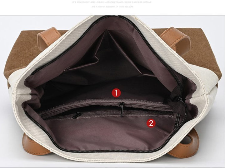 Beige And Brown Canvas Tote Bag for Women - Multi-Use Shoulder Handbag & Backpack, Large Capacity, 30x10x40cm 7