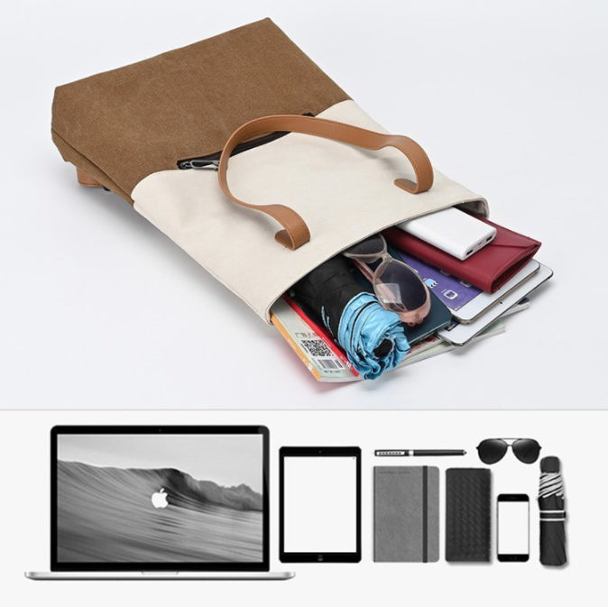 Beige And Brown Canvas Tote Bag for Women - Multi-Use Shoulder Handbag & Backpack, Large Capacity, 30x10x40cm 9
