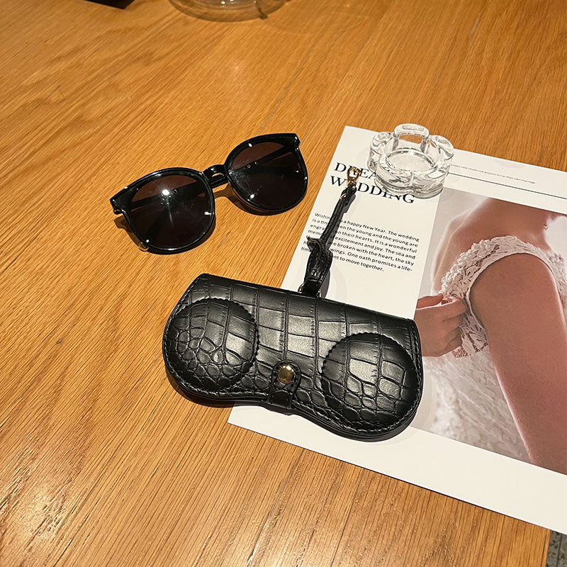 Black Stylish PU Leather Eyeglass Case - Portable Sunglasses Storage Pouch with Strap for Men and Women
