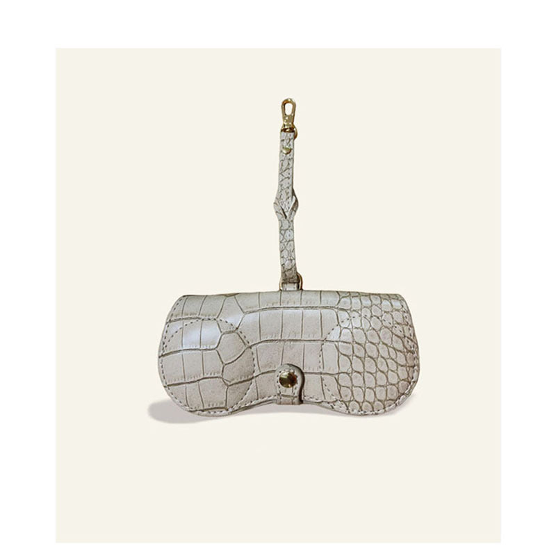 Beige Stylish PU Leather Eyeglass Case - Portable Sunglasses Storage Pouch with Strap for Men and Women 4