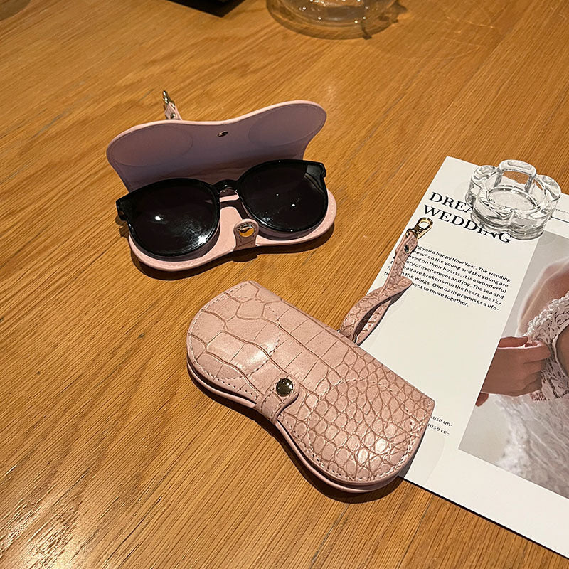 Pink Stylish PU Leather Eyeglass Case - Portable Sunglasses Storage Pouch with Strap for Men and Women