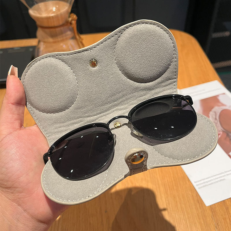 Pink Stylish PU Leather Eyeglass Case - Portable Sunglasses Storage Pouch with Strap for Men and Women 3