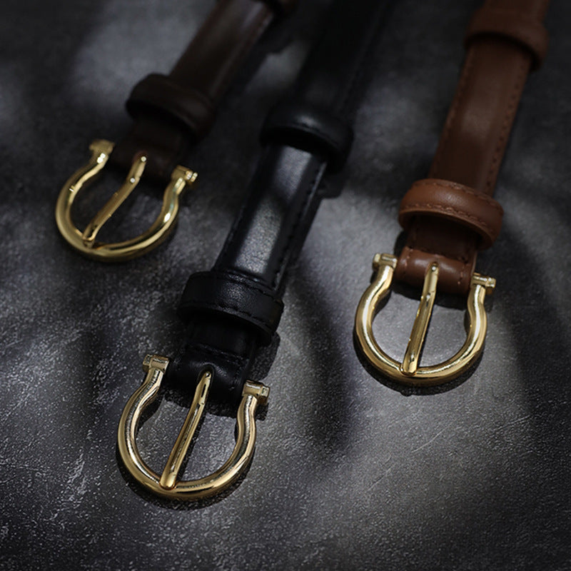 100CM Black Elegant French Gold Buckle Genuine Leather Belt - Luxurious Lightweight Women's Waist Belt 3