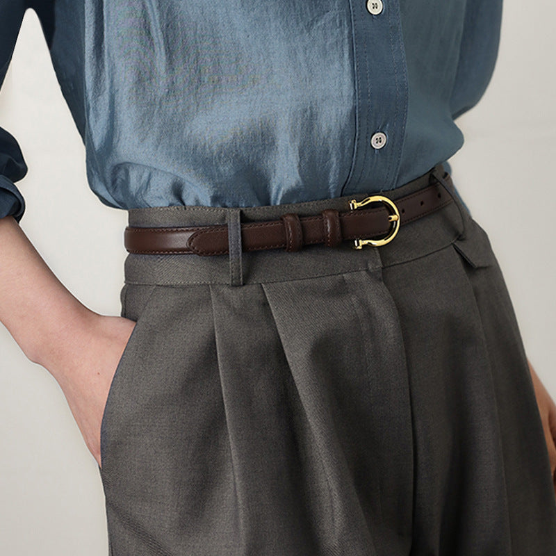 95CM Brown Elegant French Gold Buckle Genuine Leather Belt - Luxurious Lightweight Women's Waist Belt 4