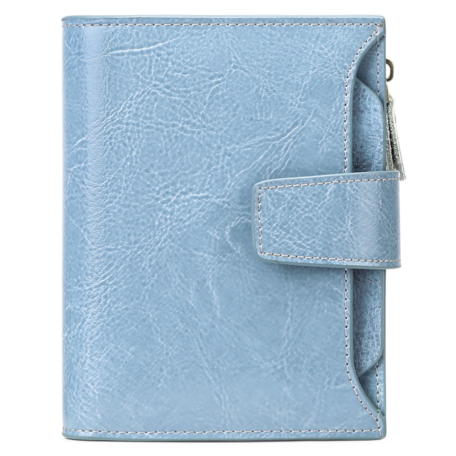 Light Blue Premium Genuine Leather RFID Blocking Women's Wallet - Lightweight, Multi-Functional, and Stylish