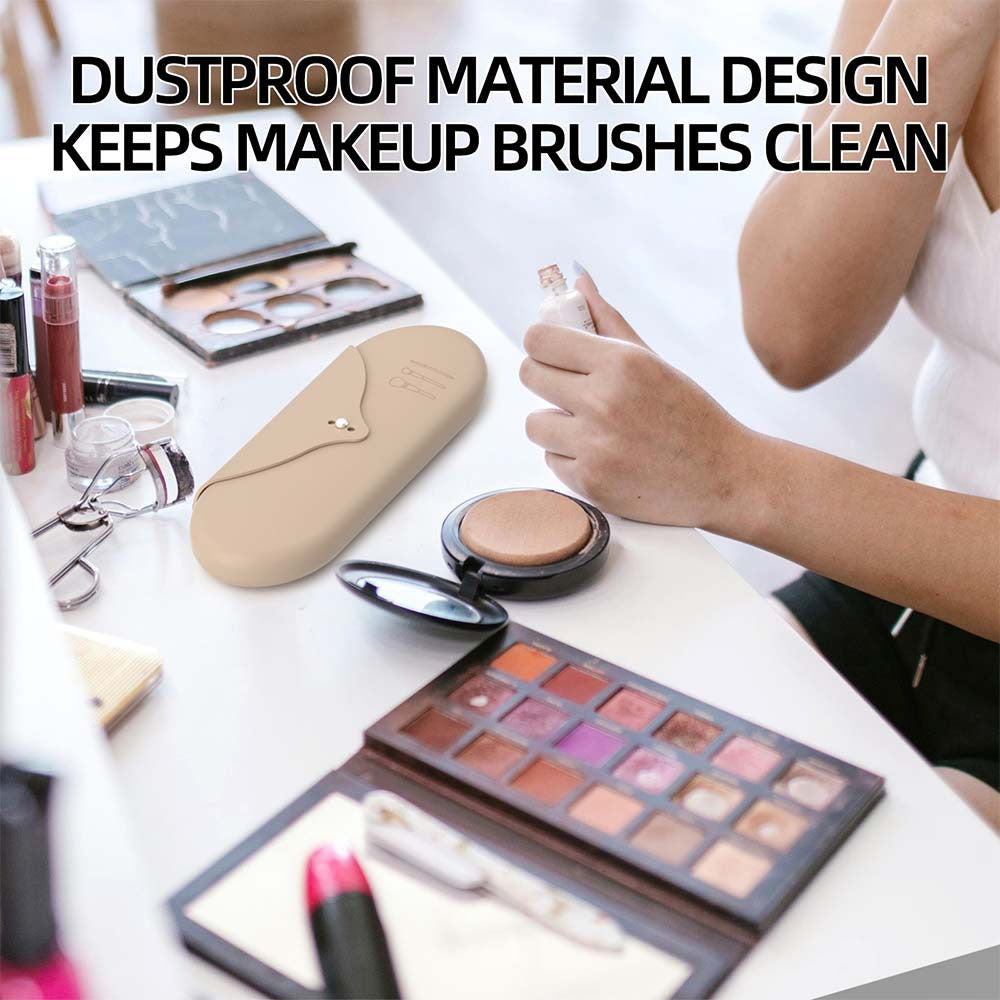 2 Pcs Beige Elegant Silicone Makeup Brush Storage Case - Travel-Friendly, Dustproof, and Multi-Functional 3