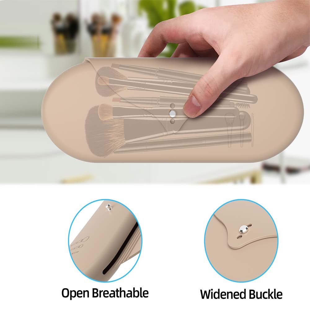 2 Pcs Beige Elegant Silicone Makeup Brush Storage Case - Travel-Friendly, Dustproof, and Multi-Functional 4