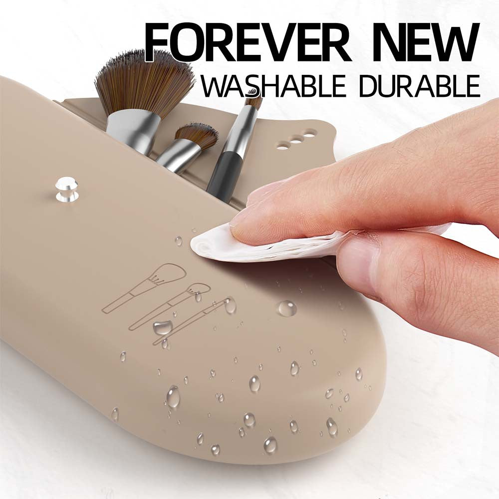 2 Pcs Beige Elegant Silicone Makeup Brush Storage Case - Travel-Friendly, Dustproof, and Multi-Functional 6