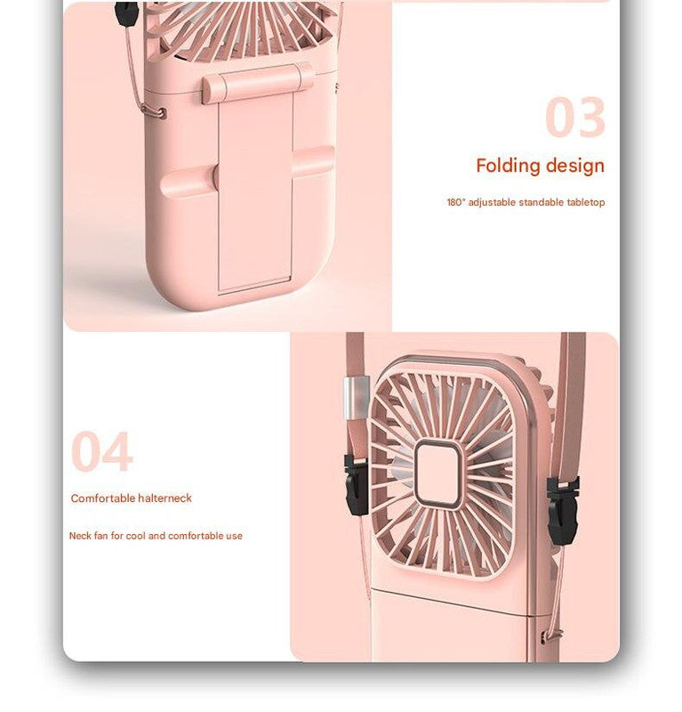 Black and white color Portable Handheld Fan with Neck Strap & Phone Stand 4